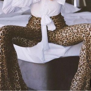 Sexy Leopard Print High Waist Flare Pants - M